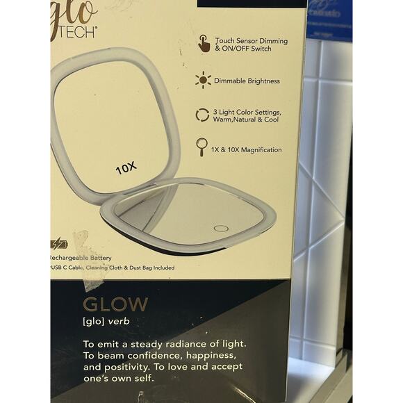 GloTech LED Compact Makeup Mirror - Black NEW in BOX - Picture 3 of 3